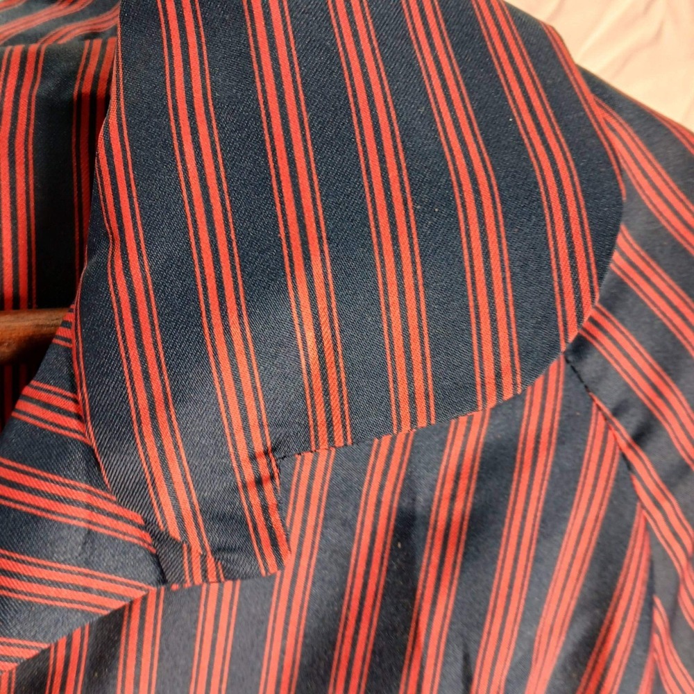 Vtg 80s Countess Striped Shirt Dress Navy Red Midi Button Belted 18C Mod Style - Picture 7 of 11